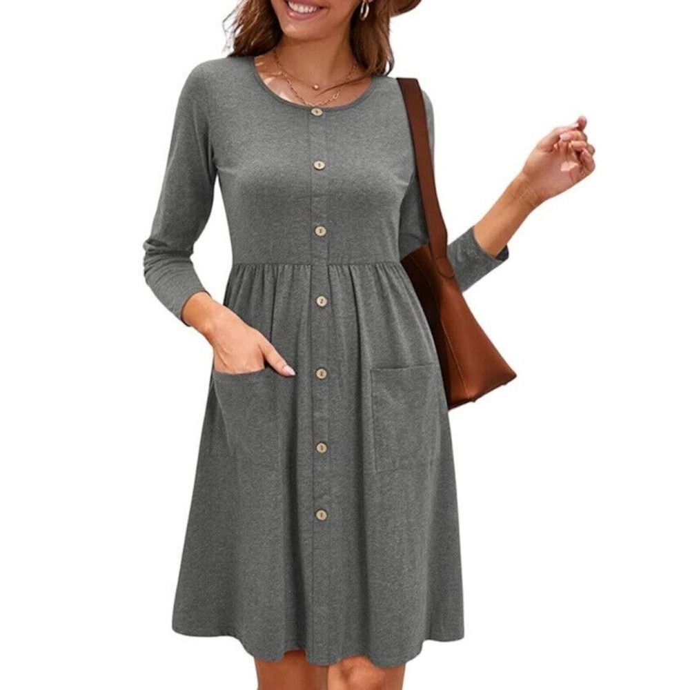 KILIG Women Dress M Gray Casual Dress with‎ Pockets